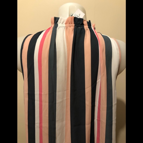 LOFT BOUQUET SMOCKED RUFFLE STRIPED SHELL Size XS - Picture 7 of 15